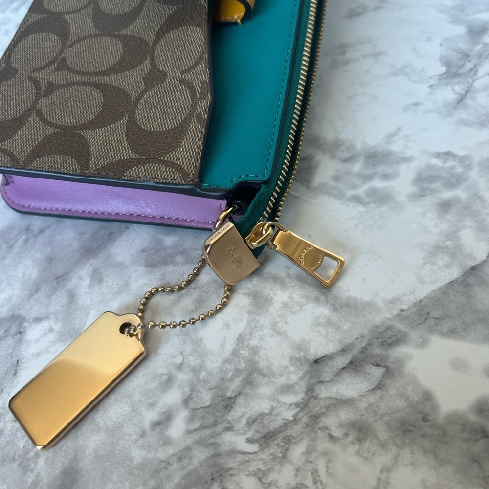Coach PoppyColorblock Signature Crossbody with Teal, Mustard and Pink Accents - Picture 6 of 7